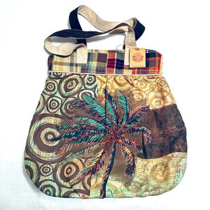 Sun N Sand Paul Brent Pool Beach Tropical Canvas Beaded Palm Tree  Bag
